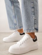  Adidași Alb-Negru din Piele Ecologică cu Talpă Groasă cu Șireturi Serizia