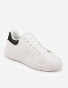 Adidași Alb-Negru din Piele Ecologică cu Talpă Groasă cu Șireturi Serizia