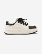  Adidași Alb-Negru din Piele Naturală cu Platformă și Șireturi Late Talthea