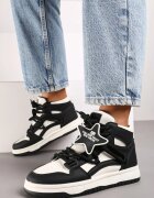 Adidași Alb-Negru Plati până la gleznă Decorați cu o stea Saveline