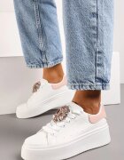  Adidași Alb-Roz cu Talpă Groasă cu Aplicație Decorativă de Piatră Danthia