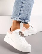  Adidași Alb-Roz cu Talpă Groasă cu Aplicație Decorativă de Piatră Danthia