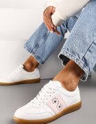  Adidași Alb-Roz cu talpă plată cu șireturi și inserție decorativă Drukesti