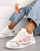 Adidași Alb-Roz pe platformă joasă cu flori decorative pe laterală Benavilla