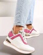  Adidași Alb și Roz cu Inserție Metalică și Scris Decorativ pe Pană Ascunsă Alivewna