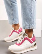  Adidași Alb și Roz cu Inserție Metalică și Scris Decorativ pe Pană Ascunsă Alivewna