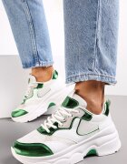  Adidași Alb-Verde cu Talpă Groasă cu Inserții Perforate Lanya