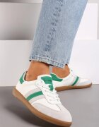 Adidași Alb-Verzi din Piele Naturală cu Talpă Plată Finisați cu Curele Navinda