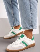  Adidași Alb-Verzi din Piele Naturală cu Talpă Plată Finisați cu Curele Navinda