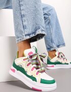  Adidași Alb-Verzi pe Platformă cu Șireturi Groase și Colorate Adrianu
