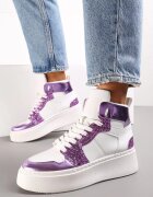  Adidași Alb-Violet cu șireturi până la gleznă cu sclipici și inserții metalice Sareena