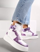  Adidași Alb-Violet cu șireturi până la gleznă cu sclipici și inserții metalice Sareena