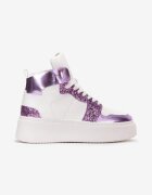  Adidași Alb-Violet cu șireturi până la gleznă cu sclipici și inserții metalice Sareena