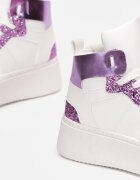  Adidași Alb-Violet cu șireturi până la gleznă cu sclipici și inserții metalice Sareena