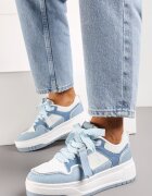  Adidași Albaștri-Albi cu Platformă Joasă cu Pandantiv și Șireturi Decorative Salam