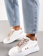  Adidași Albi-Aurii cu Inserții Metalice pe Talpă Groasă Amoone