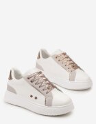  Adidași Albi-Aurii cu Inserții Metalice pe Talpă Groasă Amoone