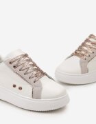  Adidași Albi-Aurii cu Inserții Metalice pe Talpă Groasă Amoone