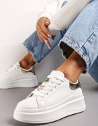  Adidași Albi-Aurii decorați cu zirconii și flori pe talpă groasă Rainasse