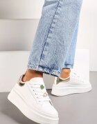  Adidași Albi-Aurii decorați cu zirconii și flori pe talpă groasă Rainasse