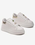 Adidași Albi-Aurii decorați cu zirconii și flori pe talpă groasă Rainasse