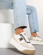  Adidași Albi-Bej cu Platformă cu Ornament Metalic și Imprimeu Zebră Fonarien