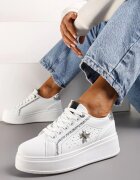  Adidași Albi cu Platformă cu Ornament Metalic în formă de Insectă și Sclipici Lientia