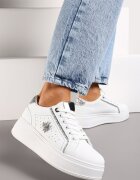  Adidași Albi cu Platformă cu Ornament Metalic în formă de Insectă și Sclipici Lientia