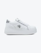  Adidași Albi cu Platformă cu Ornament Metalic în formă de Insectă și Sclipici Lientia
