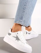  Adidași Albi Cu Șireturi pe Platformă Joasă Cu Inserții Cu Sclipici Cominia