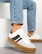 Adidași Albi cu Talpă Groasă cu Perle Decorative Detașabile Ajovia