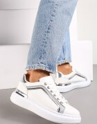  Adidași Albi cu Talpă Groasă cu Sclipici Veneli