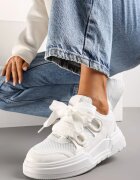  Adidași Albi cu Talpă Groasă cu Șireturi Decorative Zeldema