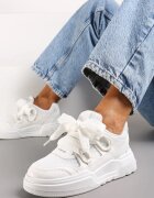  Adidași Albi cu Talpă Groasă cu Șireturi Decorative Zeldema