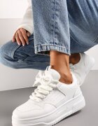  Adidași Albi pe Platformă cu Șireturi Late Viletra