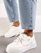  Adidași Albi pe platformă joasă cu ornament în relief de iris