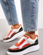  Adidași Albi-Portocalii pe Platformă decorați cu Nituri și Inserții Patchwork Jeneria