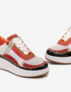  Adidași Albi-Portocalii pe Platformă decorați cu Nituri și Inserții Patchwork Jeneria