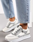 Adidași Argintii cu Inserții Metalice și Sclipici pe Talpă Groasă Anova