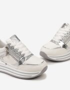  Adidași Argintii cu Inserții Metalice și Sclipici pe Talpă Groasă Anova