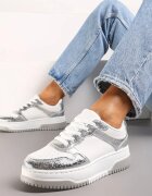  Adidași Argintiu-Alb pe Platformă Joasă cu Cusături Decorative Huviena