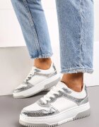  Adidași Argintiu-Alb pe Platformă Joasă cu Cusături Decorative Huviena