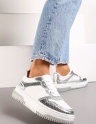  Adidași Argintiu-Alb pe Platformă Joasă cu Cusături Decorative Huviena