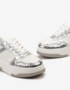  Adidași Argintiu-Alb pe Platformă Joasă cu Cusături Decorative Huviena