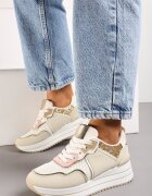  Adidași Bej cu platformă joasă cu inserții de sclipici Quinnes