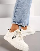  Adidași bej cu șireturi din piele ecologică cu aplicație decorativă și perforații Vetria