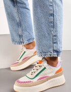 Adidași bej de tweed cu platformă cu cusături Orilenes