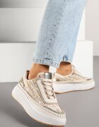 Adidași Bej închis cu ornamente din tweed și cusături pe platformă Ulandrelia