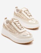  Adidași Bej închis cu ornamente din tweed și cusături pe platformă Ulandrelia