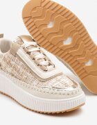  Adidași Bej închis cu ornamente din tweed și cusături pe platformă Ulandrelia